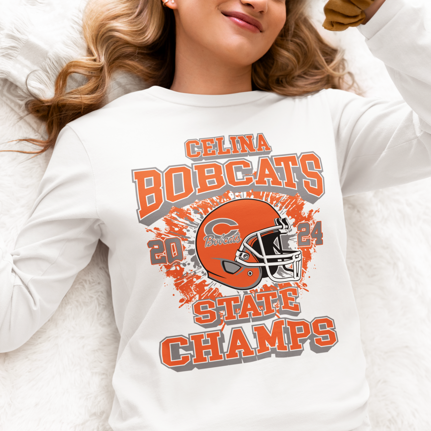 Bobcat State Champs Long Sleeve with Orange Helmet